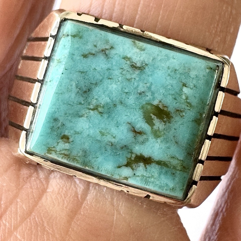 Navajo‎ Turquoise Mens Ring Sz 13 Rectangle Signed Jack Sterling 14mm